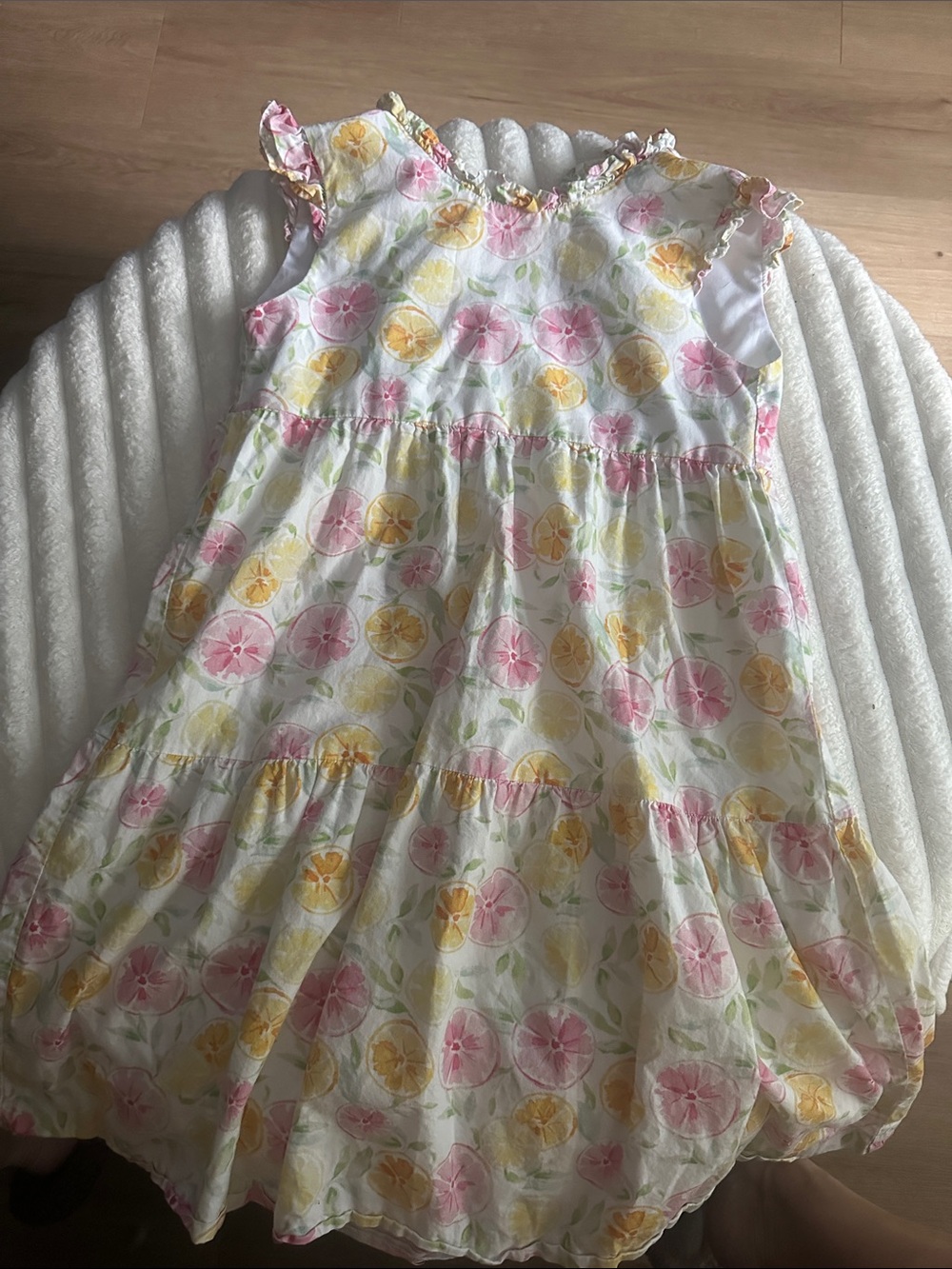 Girls' Tiered Tutti Frutti Dress White with Pink & Yellow Citrus Print